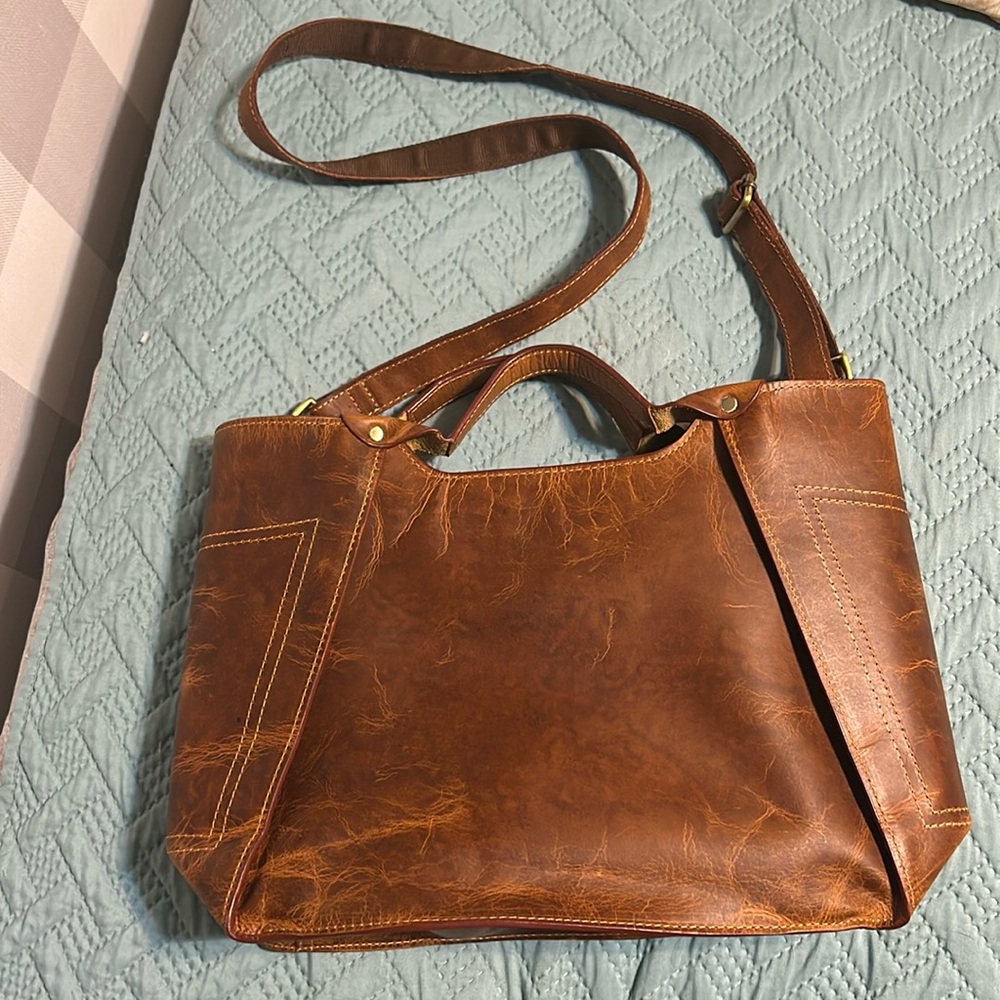 The Tannery genuine leather tote bag in red brown
